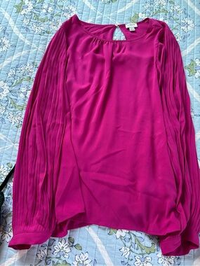 J. Crew Fuchsia Pleated-Sleeve Long-Sleeve Blouse